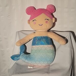 Your Zone MERMAID Stuffed Plush Doll Pillow 18" Pink Hair & Blue Clothes